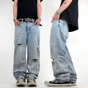 Vintage y2k faded baggy wide leg skater grunge distressed archive jeans